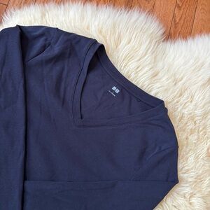 Uniqlo Navy V-Neck Long Sleeve Shirt